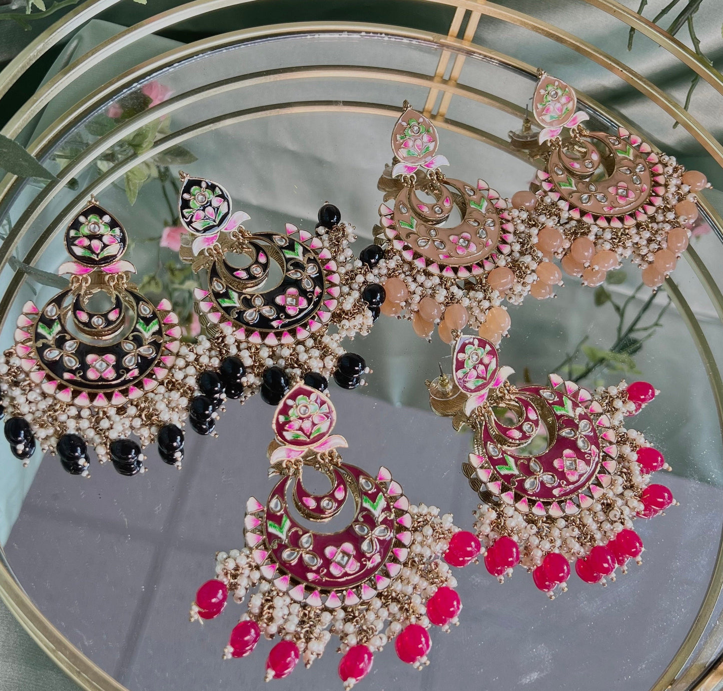 Large Ruby Hand Painted Earrings Indian Style Earring/ Pakistani Fashion/ Fashion Jewellery/ Gift for Women