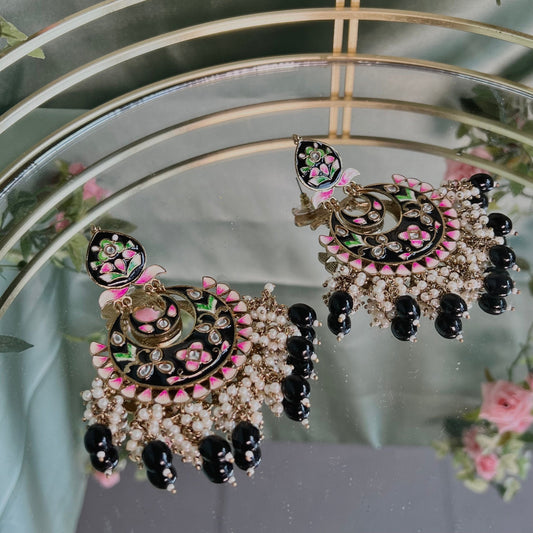 Large Black Hand Painted Earrings Indian Style Earring/ Pakistani Fashion/ Fashion Jewellery/ Gift for Women