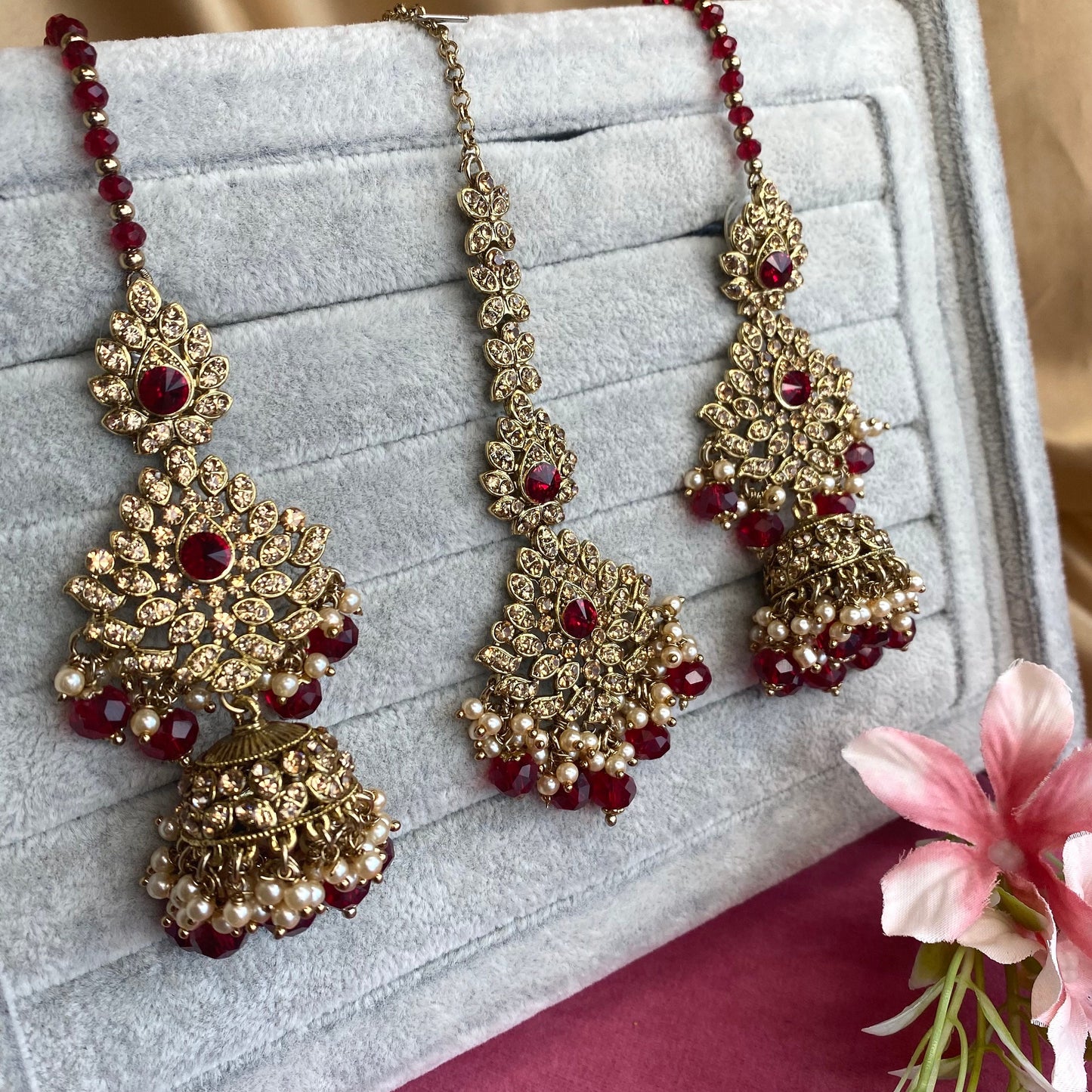 Maroon Earring Tikka Set