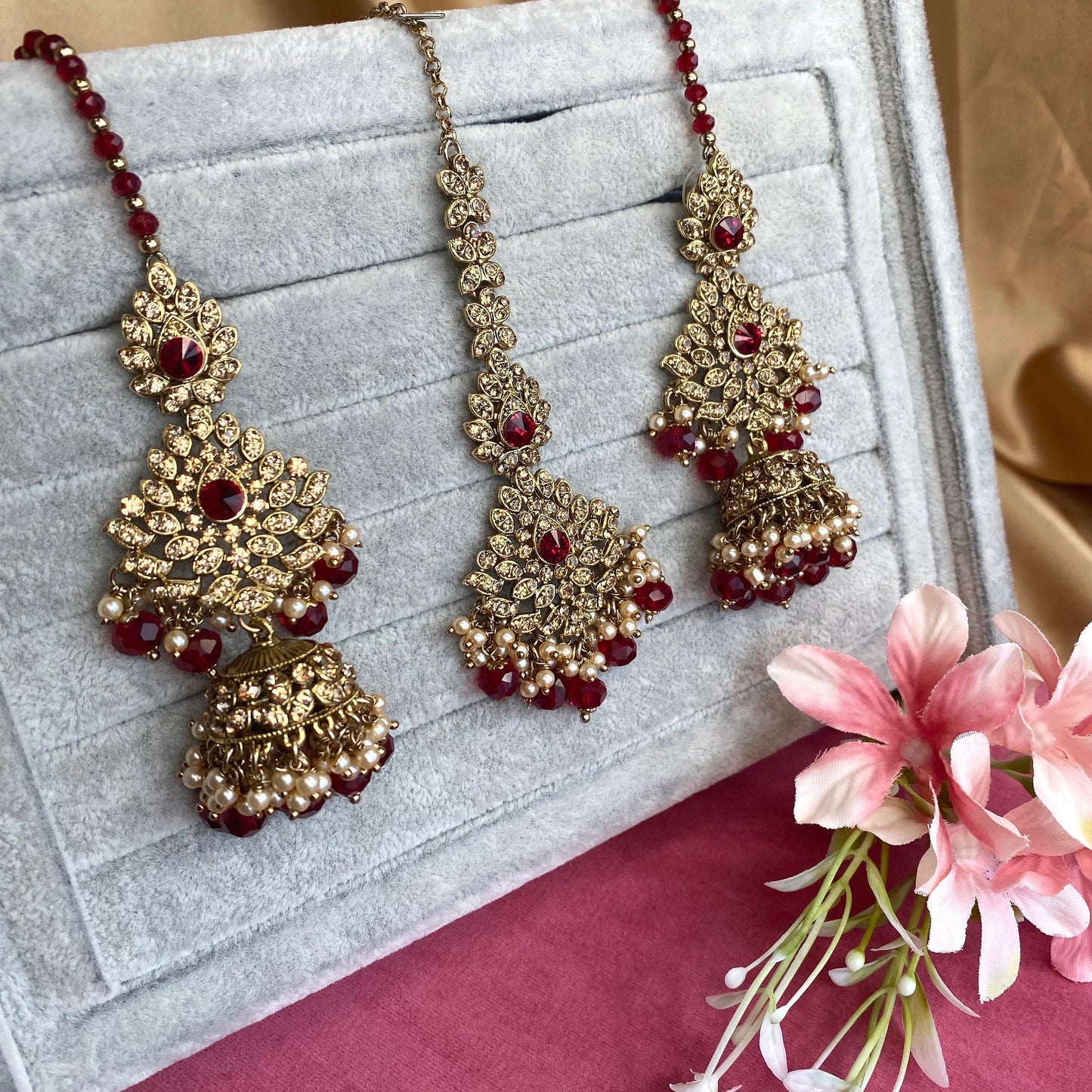Maroon Earring Tikka Set