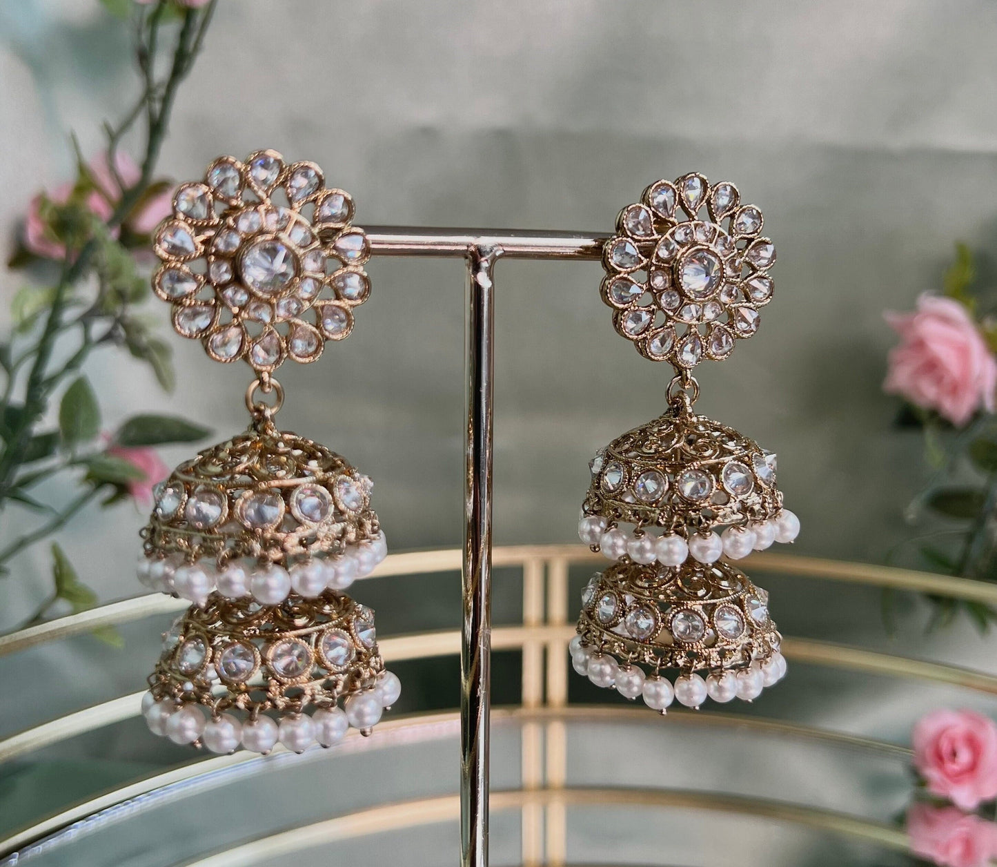 Clear Jhumka Earrings Indian Style Earring/ Pakistani Fashion/ Fashion Jewellery/ Gift for Women