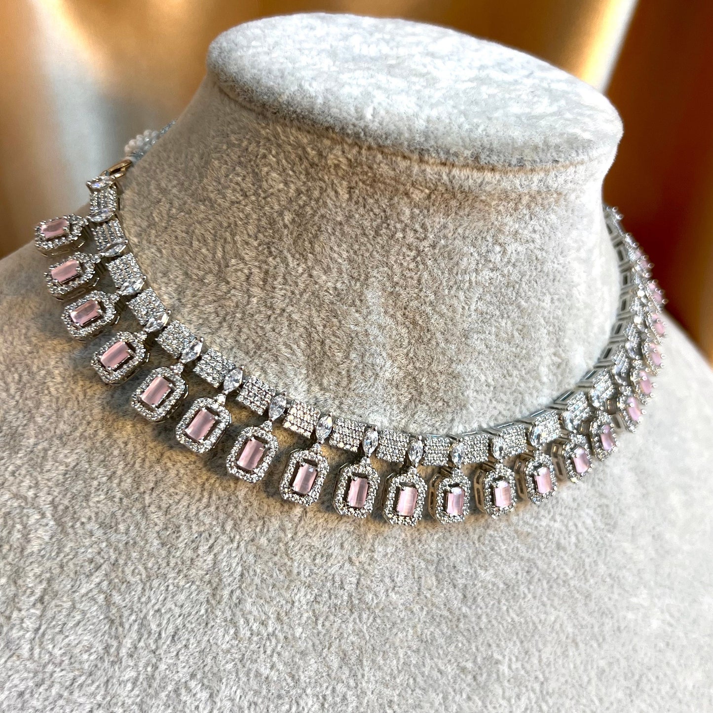 Pink -Diamante Diamante Necklace with Earring/Reception/Christmas/New Years Party/Fashion Jewellery/ Gift for Women