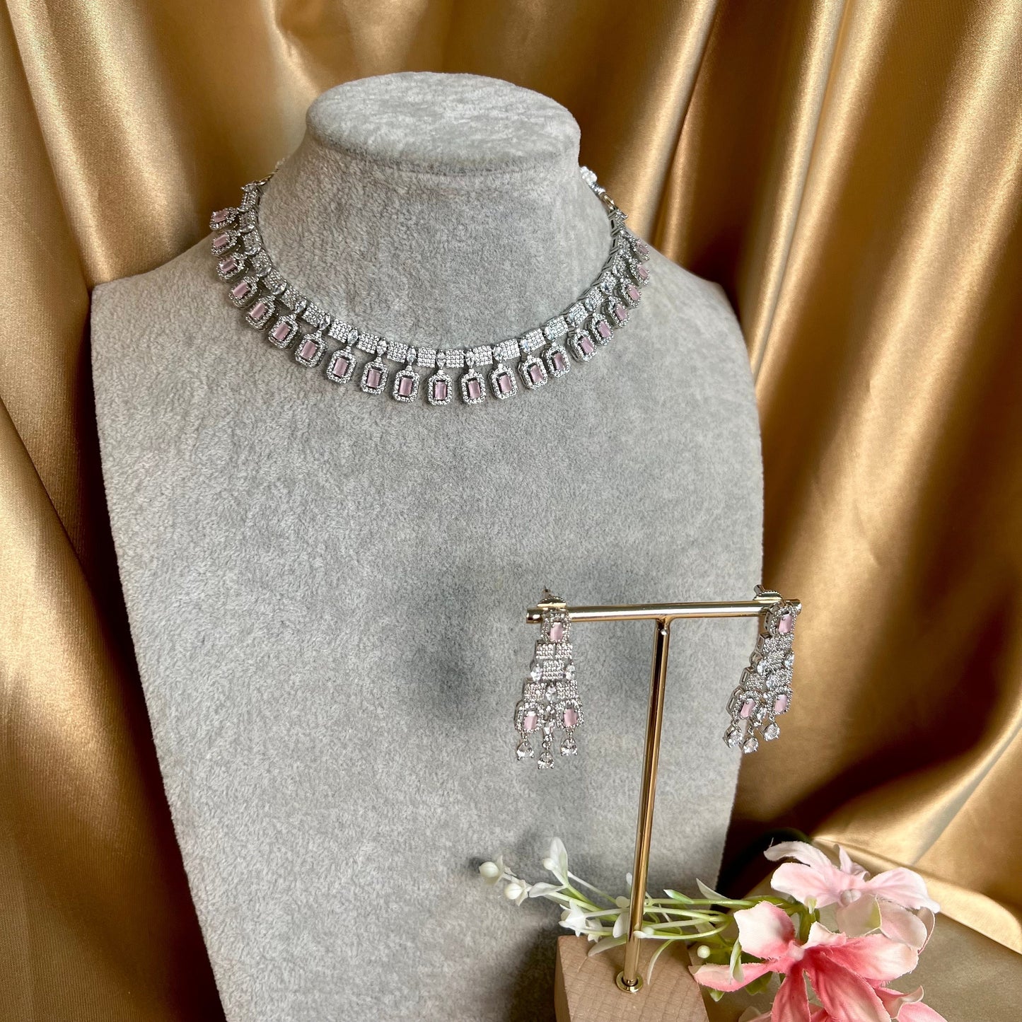 Pink Diamante Necklace with Earring/Reception/Christmas/New Years Party/Fashion Jewellery/ Gift for Women