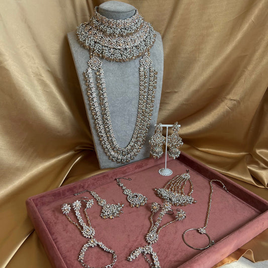 Full Bridal Set - Peach Indian/ Pakistani Style/Necklace, Choker, Earring, Tikka, Mala/ Haar/ Long necklace/ Hand harness/Wedding