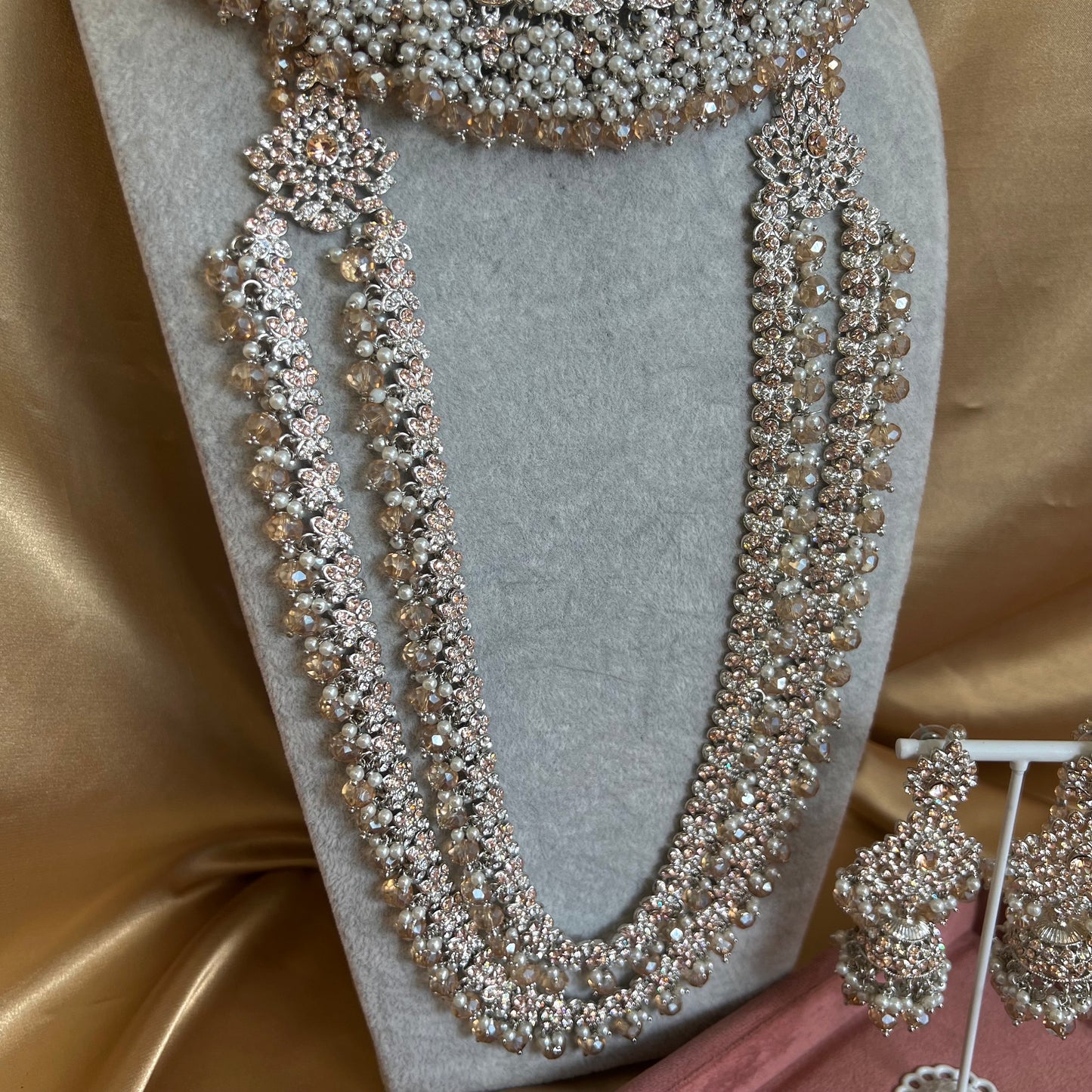 Full Bridal Set - Peach Indian/ Pakistani Style/Necklace, Choker, Earring, Tikka, Mala/ Haar/ Long necklace/ Hand harness/Wedding