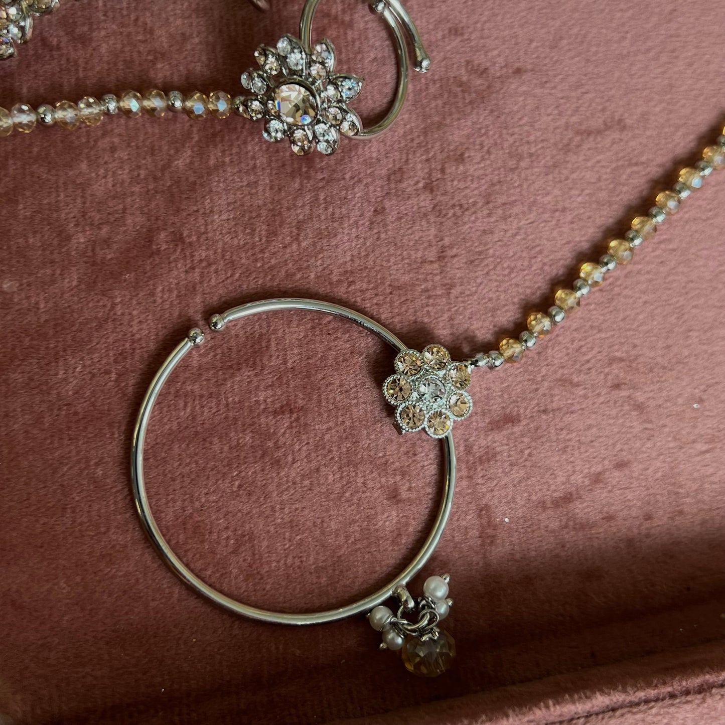 Hijab Bridal Set - Peach (Tikka, jhumar, hand harness and nose ring) Indian/ Pakistani Style