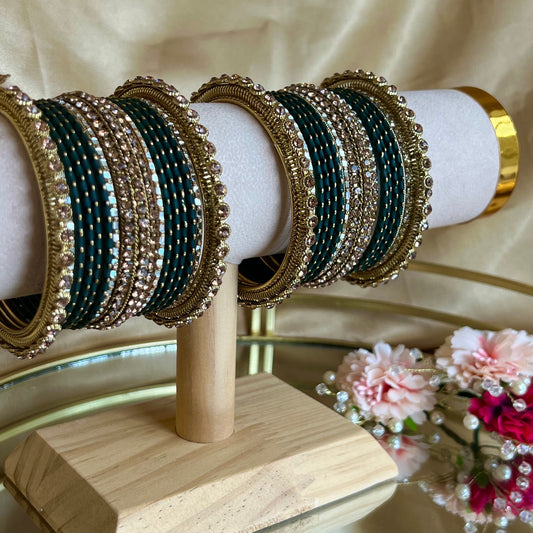 Gold/ Green Bangle set/Indian/ Pakistani/Jewelley/ Fashion Bracelet