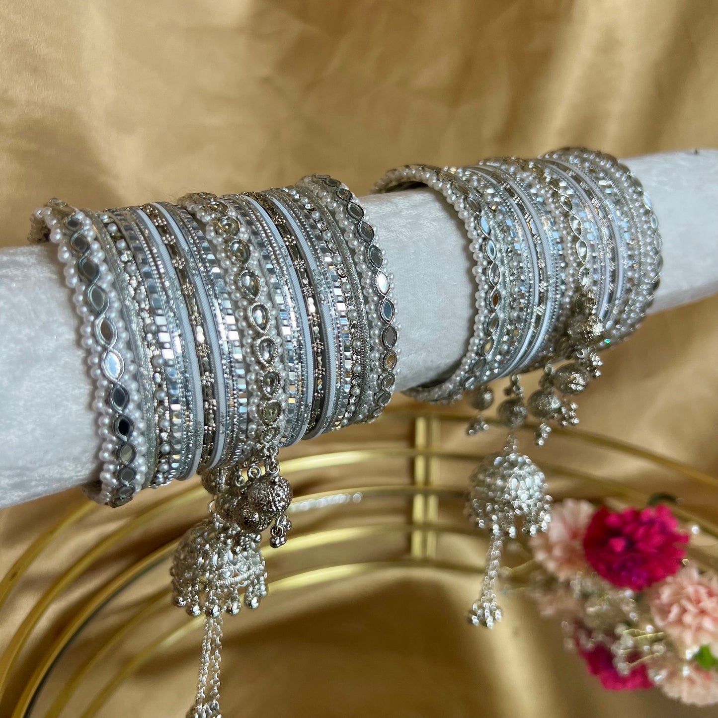 Limited Edition: Bridal Silver Mirror Jhumka Bangle Set