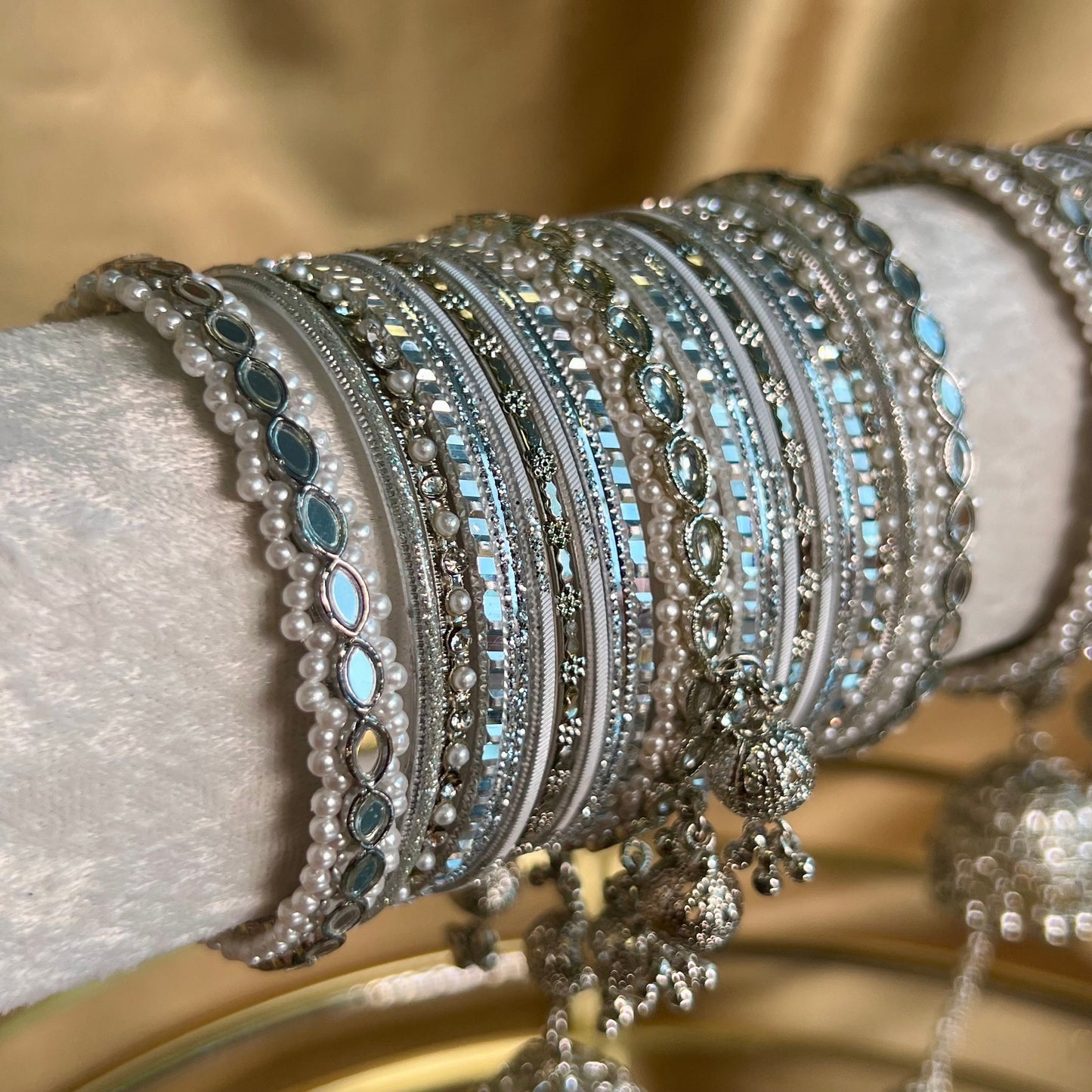 Limited Edition: Bridal Silver Mirror Jhumka Bangle Set