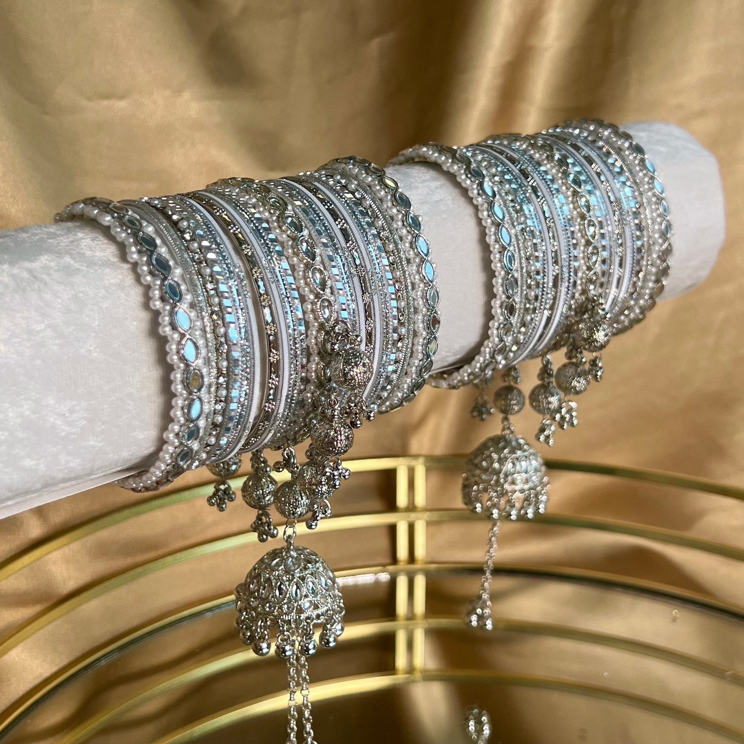 Limited Edition: Bridal Silver Mirror Jhumka Bangle Set