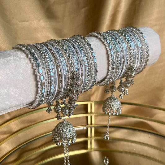 Limited Edition: Bridal Silver Mirror Jhumka Bangle Set