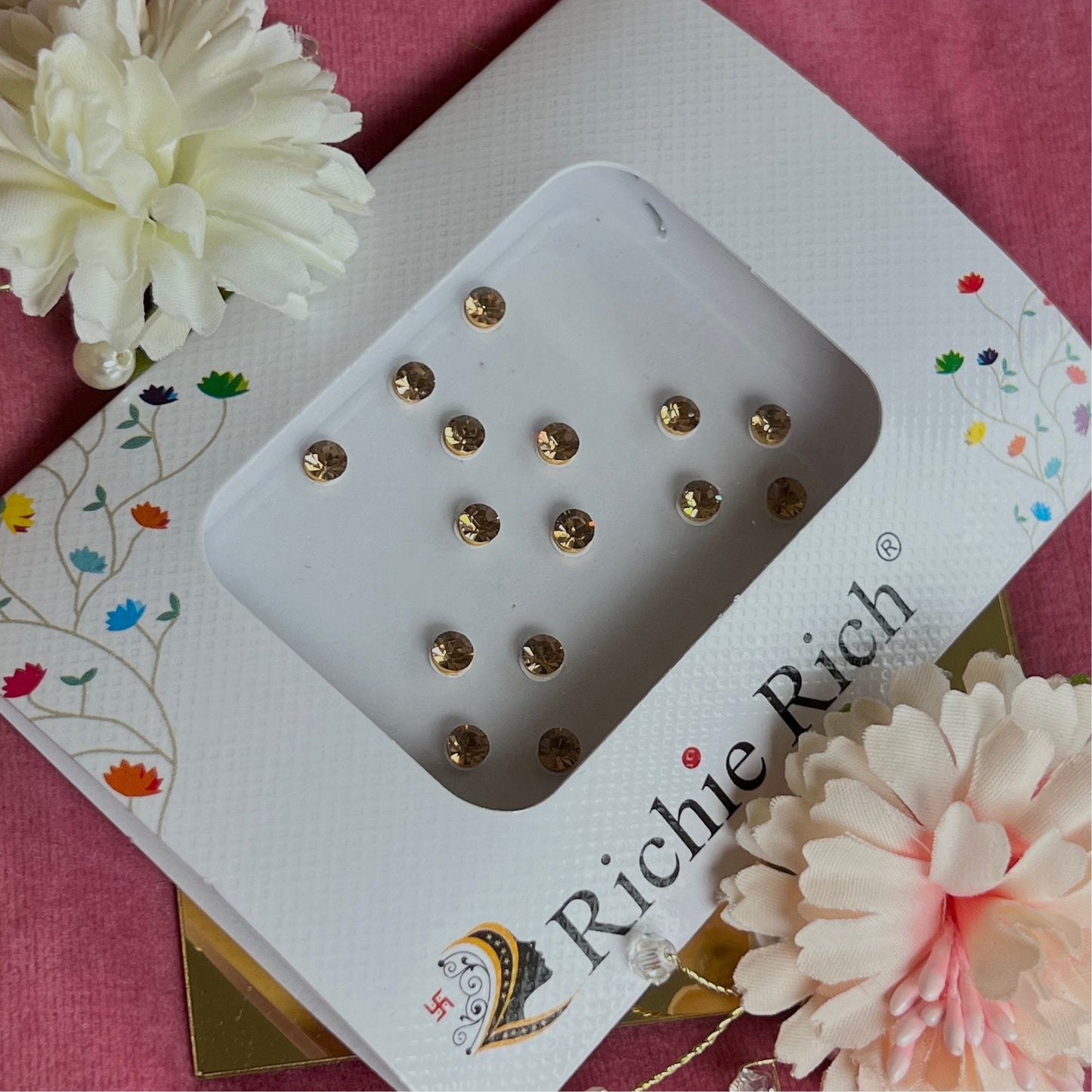 Gold Crystal Bindi Pack/ Bindiya/ Chanlo/ Indian Accessory/ Forehead Sticky Gem