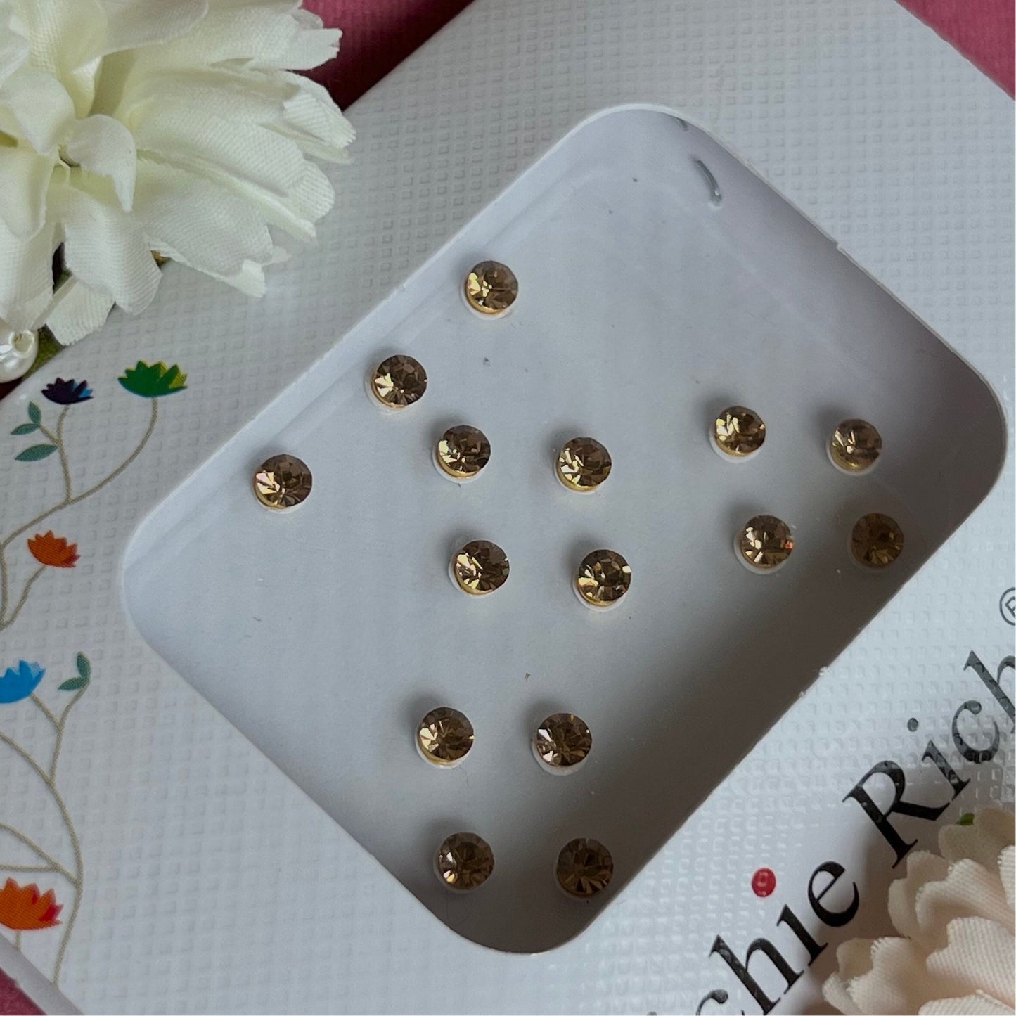 Gold Crystal Bindi Pack/ Bindiya/ Chanlo/ Indian Accessory/ Forehead Sticky Gem