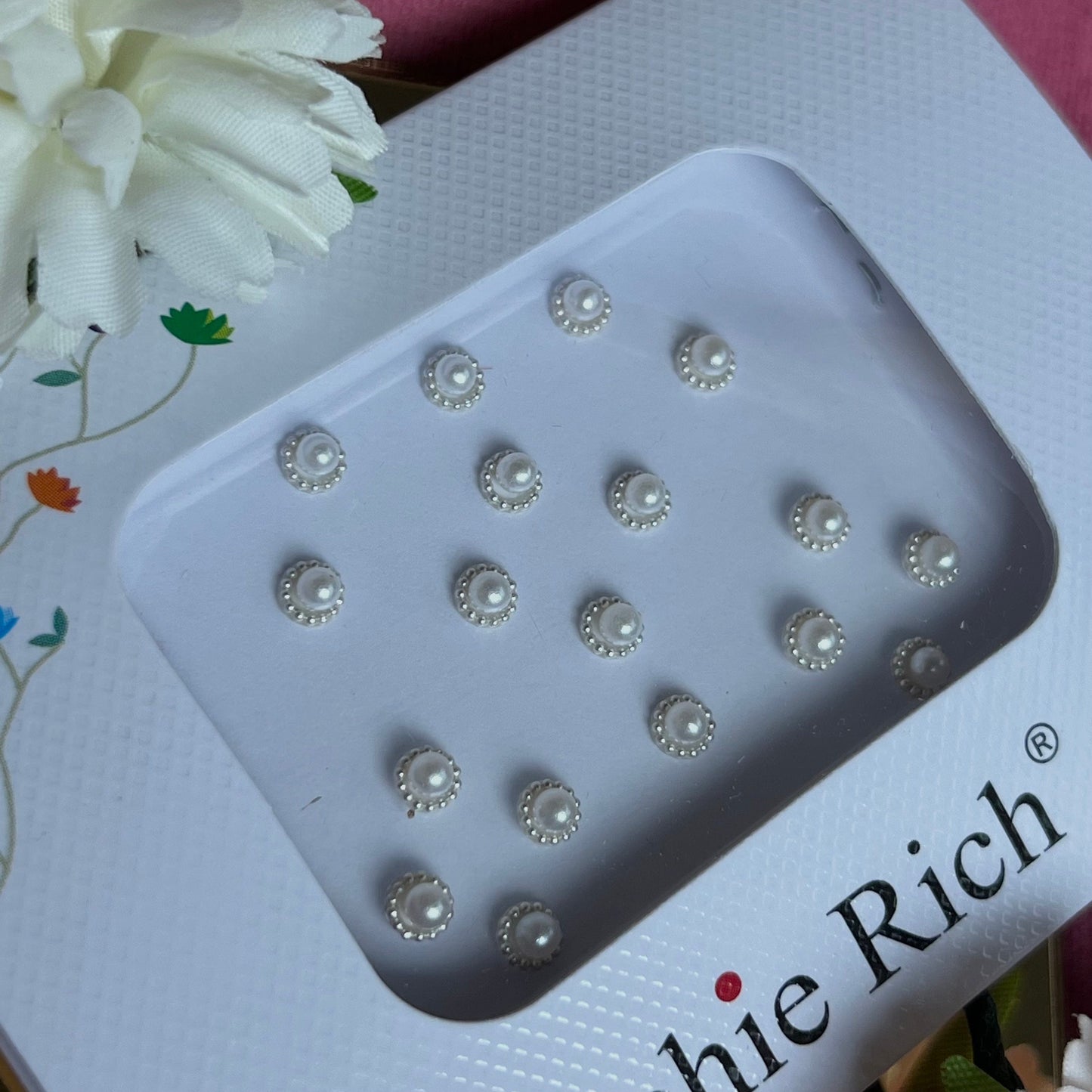 Silver Pearl Crystal Bindi Pack/ Bindiya/ Chanlo/ Indian Accessory/ Forehead Sticky Gem