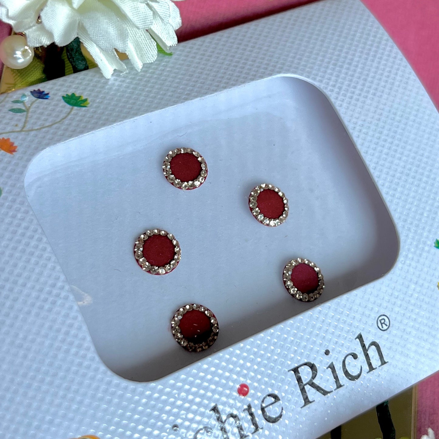 Maroon Round Bindi Pack/ Bindiya/ Chanlo/ Indian Accessory/ Forehead Sticky Gem