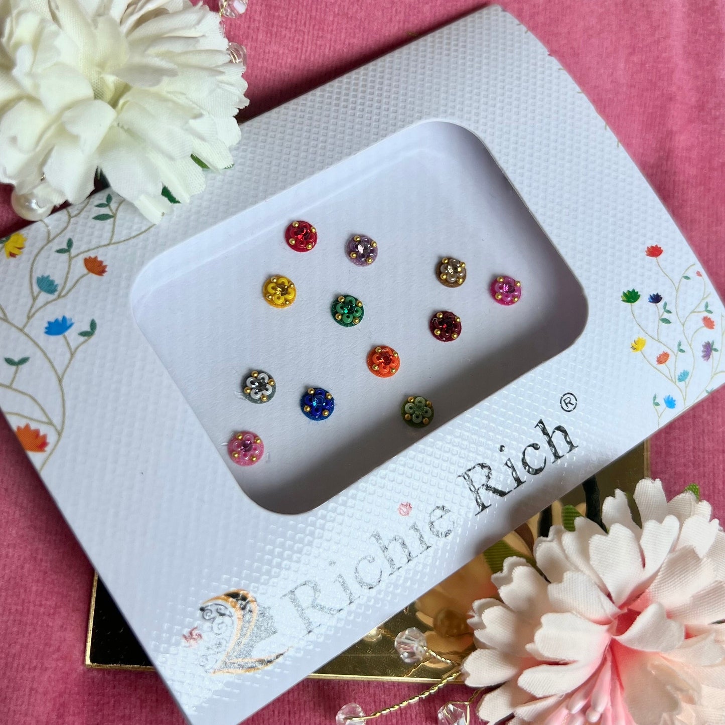 Multicolour Round Design Bindi Pack/ Bindiya/ Chanlo/ Indian Accessory/ Forehead Sticky Gem