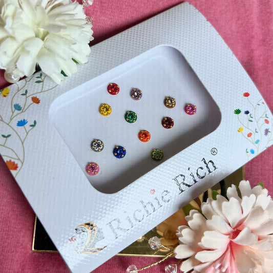 Multicolour Round Design Bindi Pack/ Bindiya/ Chanlo/ Indian Accessory/ Forehead Sticky Gem
