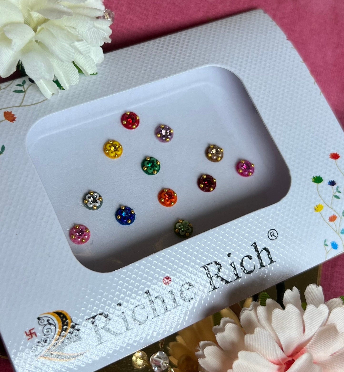 Multicolour Round Design Bindi Pack/ Bindiya/ Chanlo/ Indian Accessory/ Forehead Sticky Gem