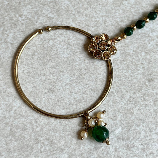 Non-Piercing Nose Ring - Green/ Fashion Jewellery/ Gift for Women/Indian/Pakistani style/Nath