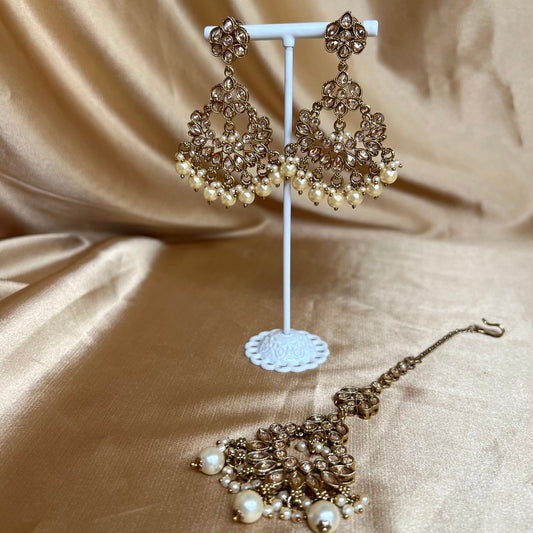 Champagne Earring and Tikka set/Flat Earring Indian/ Pakistani Style/Tikli