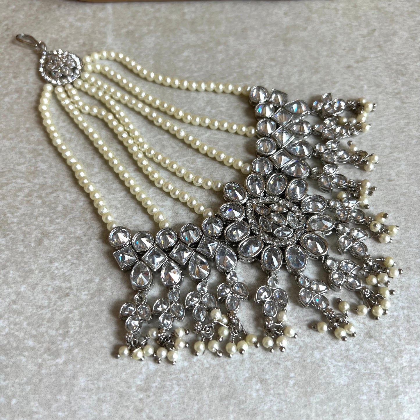 Pearly Off White Clear Stone Jhumar/ Passa/ Indian/ Pakistani Style/Headpieces
