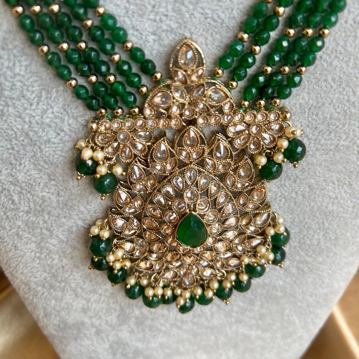 Green/ Champagne Long Mala/ Long Necklace/ Haar/ Unique Style/ Indian/ Pakistani/Fashion Jewellery/ Gift for Women