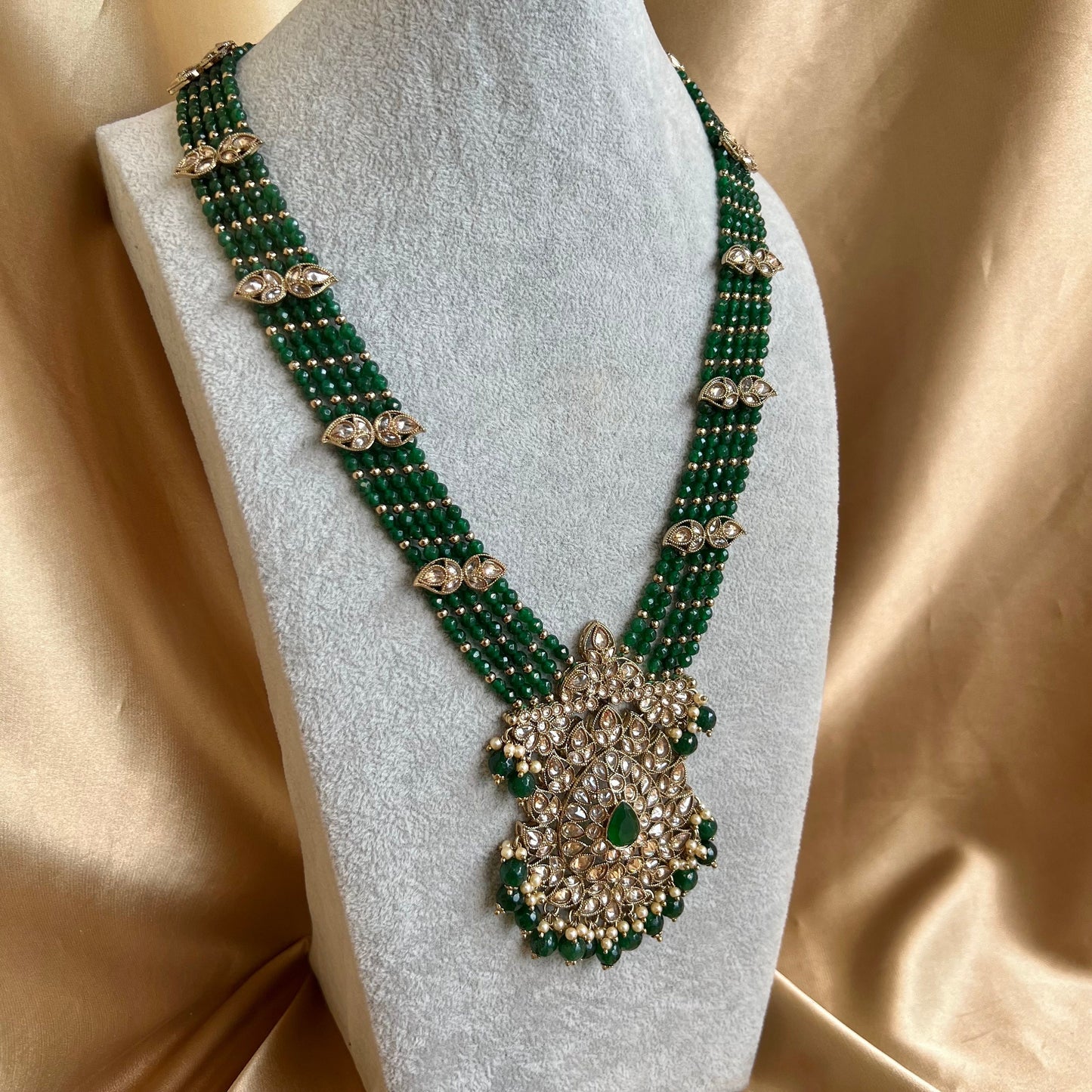 Green/ Champagne Long Mala/ Long Necklace/ Haar/ Unique Style/ Indian/ Pakistani/Fashion Jewellery/ Gift for Women