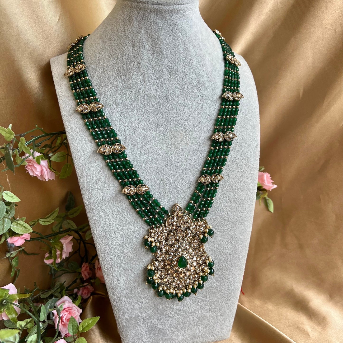 Green/ Champagne Long Mala/ Long Necklace/ Haar/ Unique Style/ Indian/ Pakistani/Fashion Jewellery/ Gift for Women
