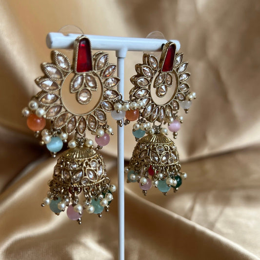 Crystal Earrings - Red Multicolour  / Champagne/ Fashion Jewellery/ Gift for Women