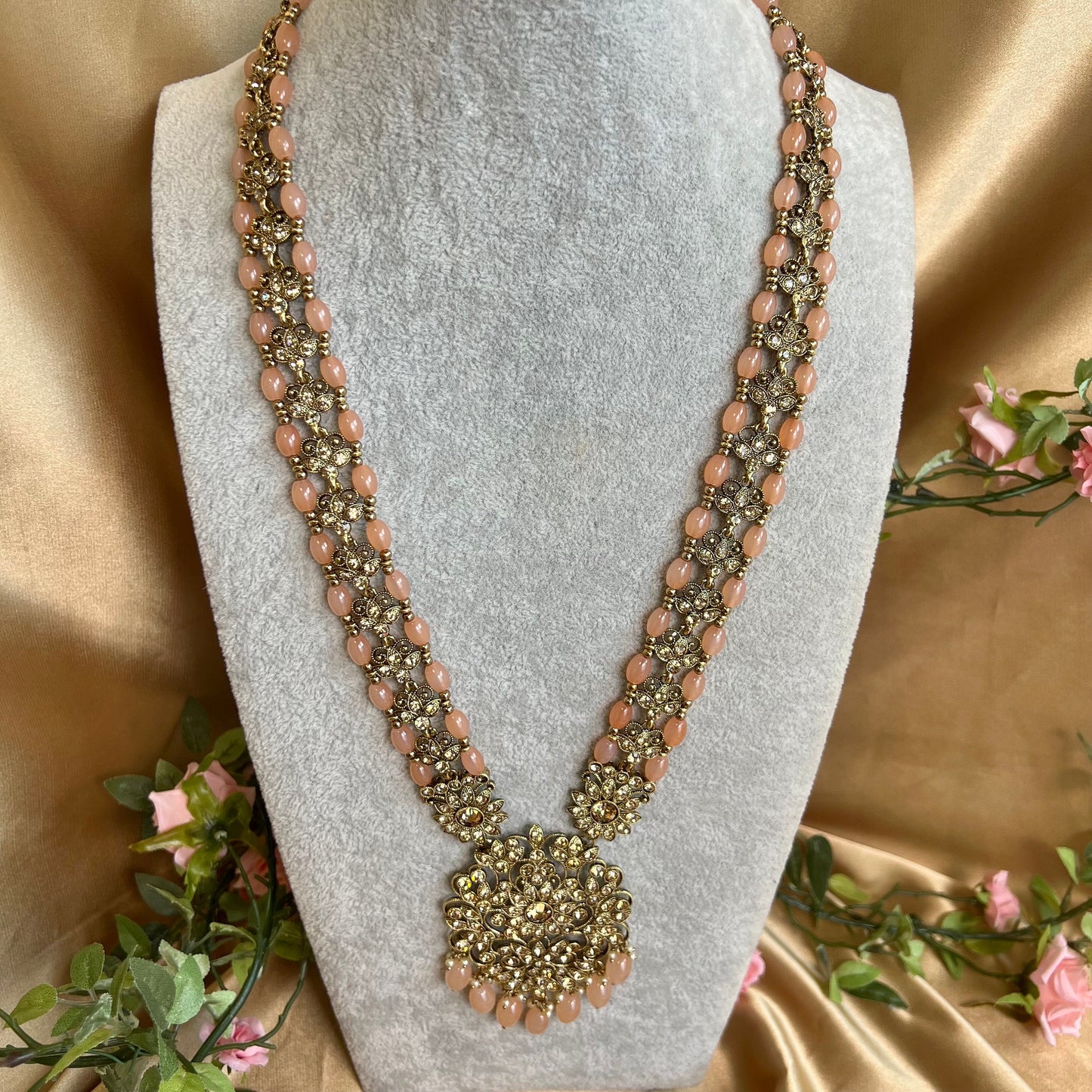 Peach Long Mala/ Long Necklace/ Haar/ Unique Style/ Indian/ Pakistani/Fashion Jewellery/ Gift for Women