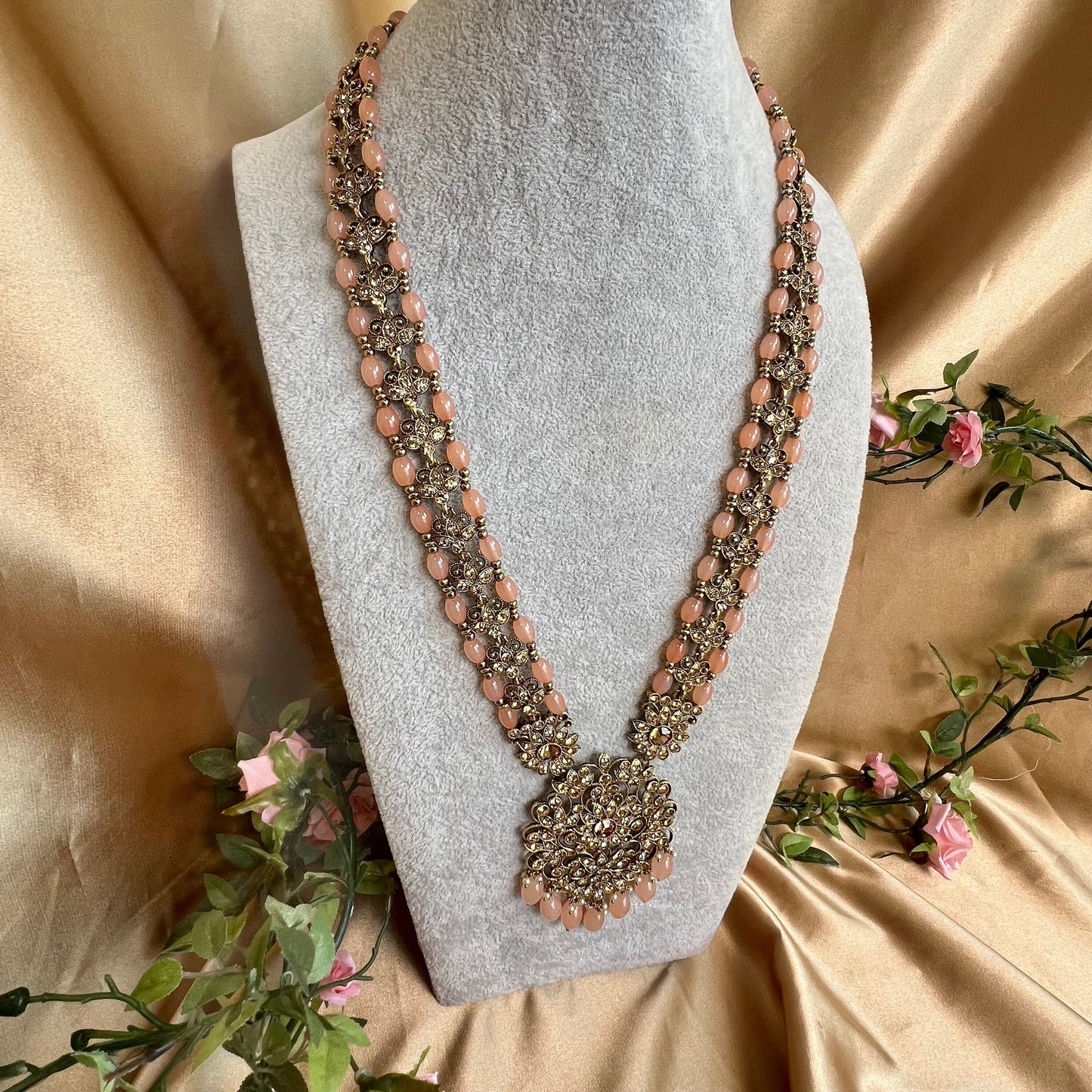 Peach Long Mala/ Long Necklace/ Haar/ Unique Style/ Indian/ Pakistani/Fashion Jewellery/ Gift for Women