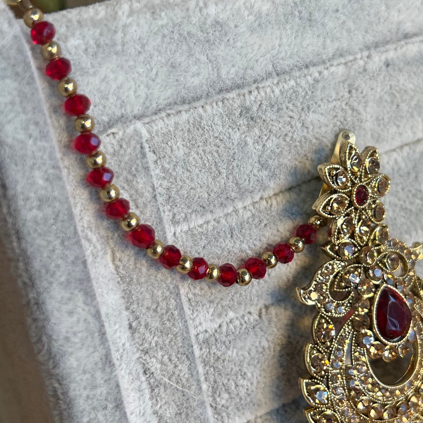 Red Necklace and Earring/ Tikka/ Tikli/ Indian/ Pakistani/Fashion Jewellery/ Gift for Women