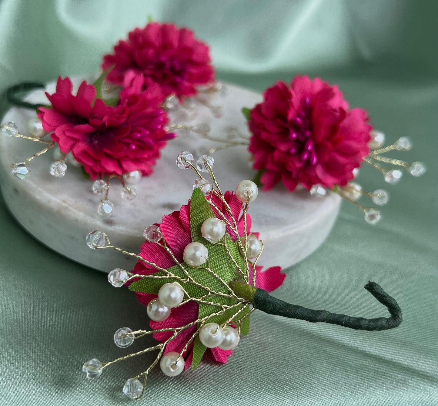 Indian Hot Pink Hair Flower Hair Accessory - Pack of 4/ Unique Style/ Indian/ Pakistani/Fashion Jewellery/ Gift for Women