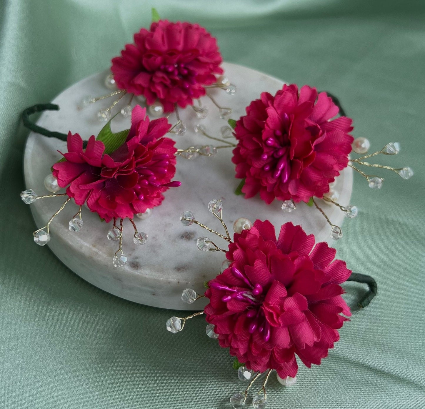 Indian Hot Pink Hair Flower Hair Accessory - Pack of 4/ Unique Style/ Indian/ Pakistani/Fashion Jewellery/ Gift for Women