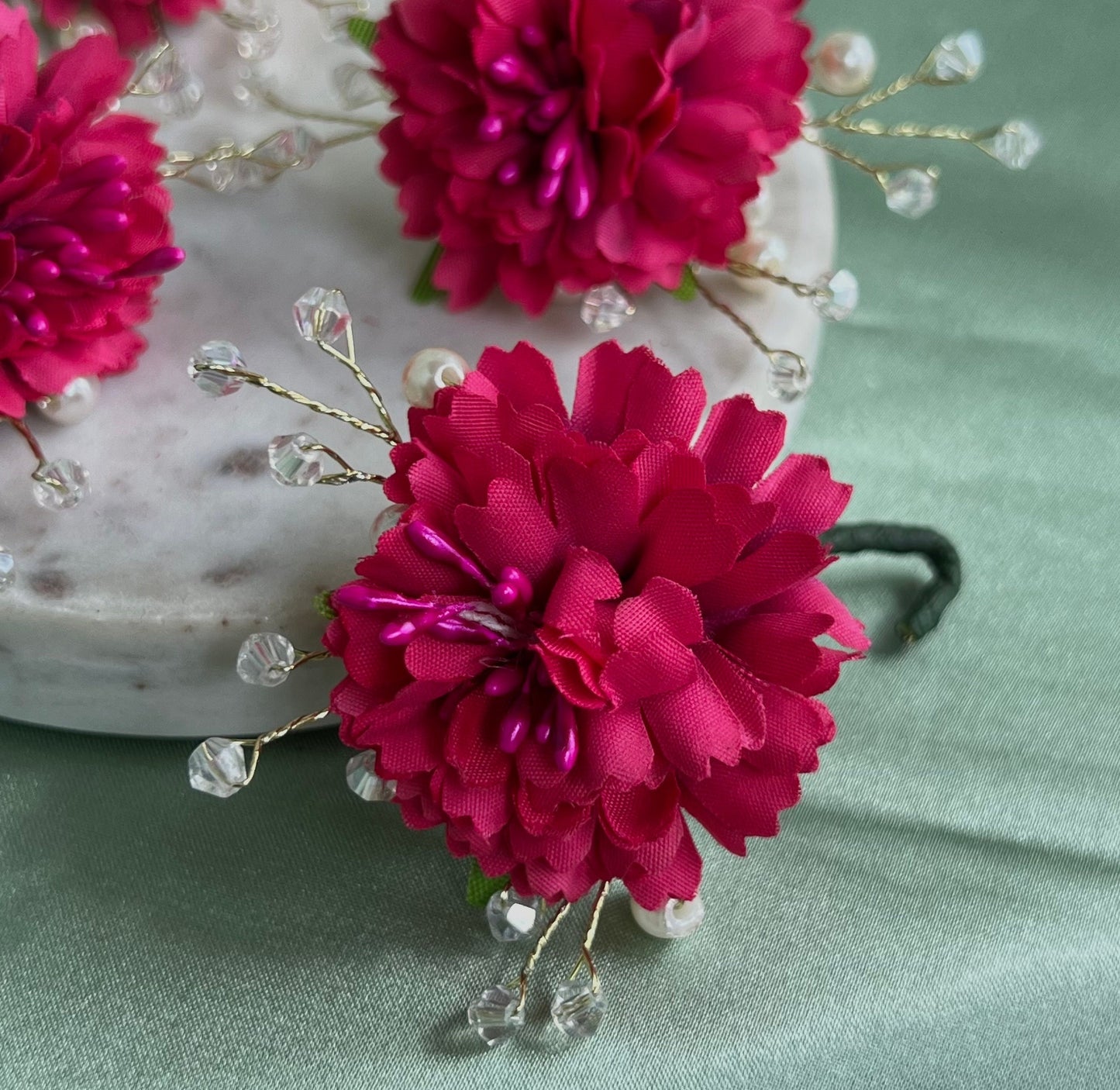 Indian Hot Pink Hair Flower Hair Accessory - Pack of 4/ Unique Style/ Indian/ Pakistani/Fashion Jewellery/ Gift for Women