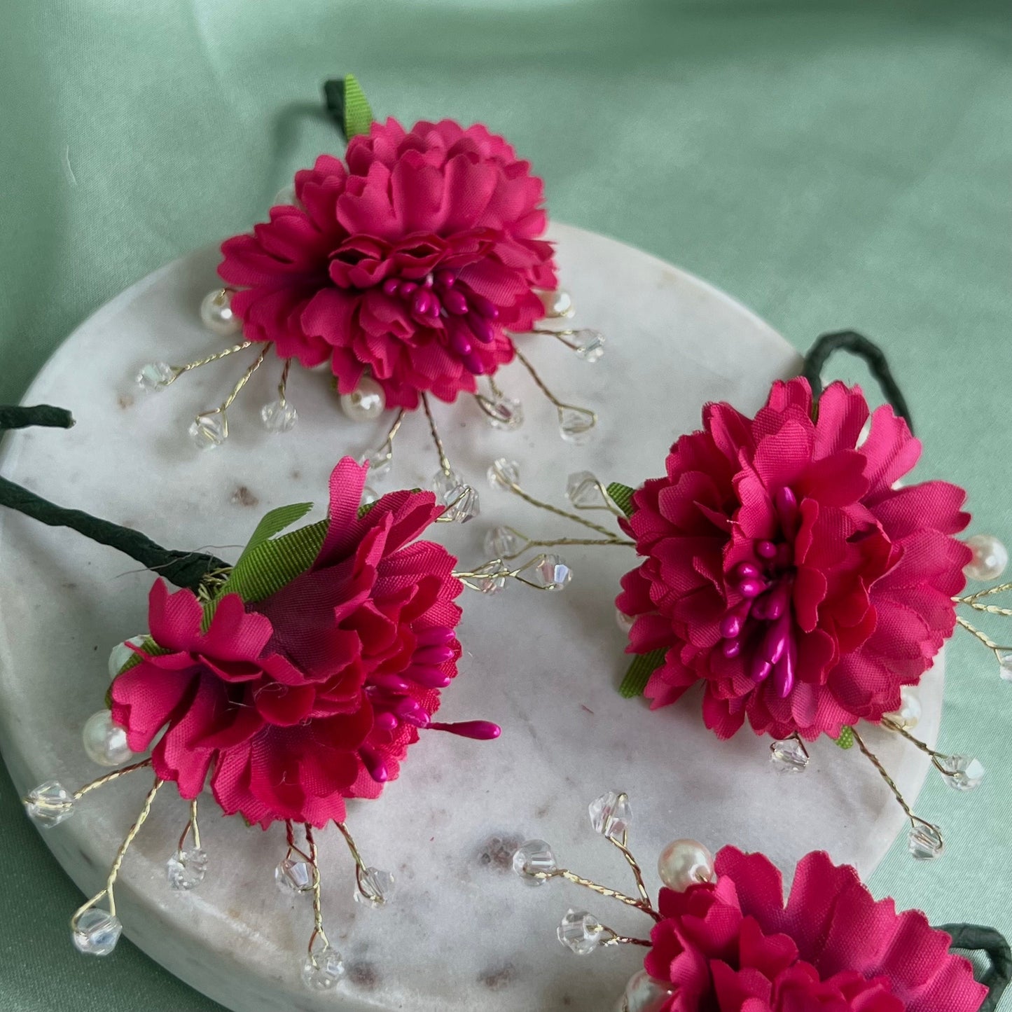 Indian Hot Pink Hair Flower Hair Accessory - Pack of 4/ Unique Style/ Indian/ Pakistani/Fashion Jewellery/ Gift for Women