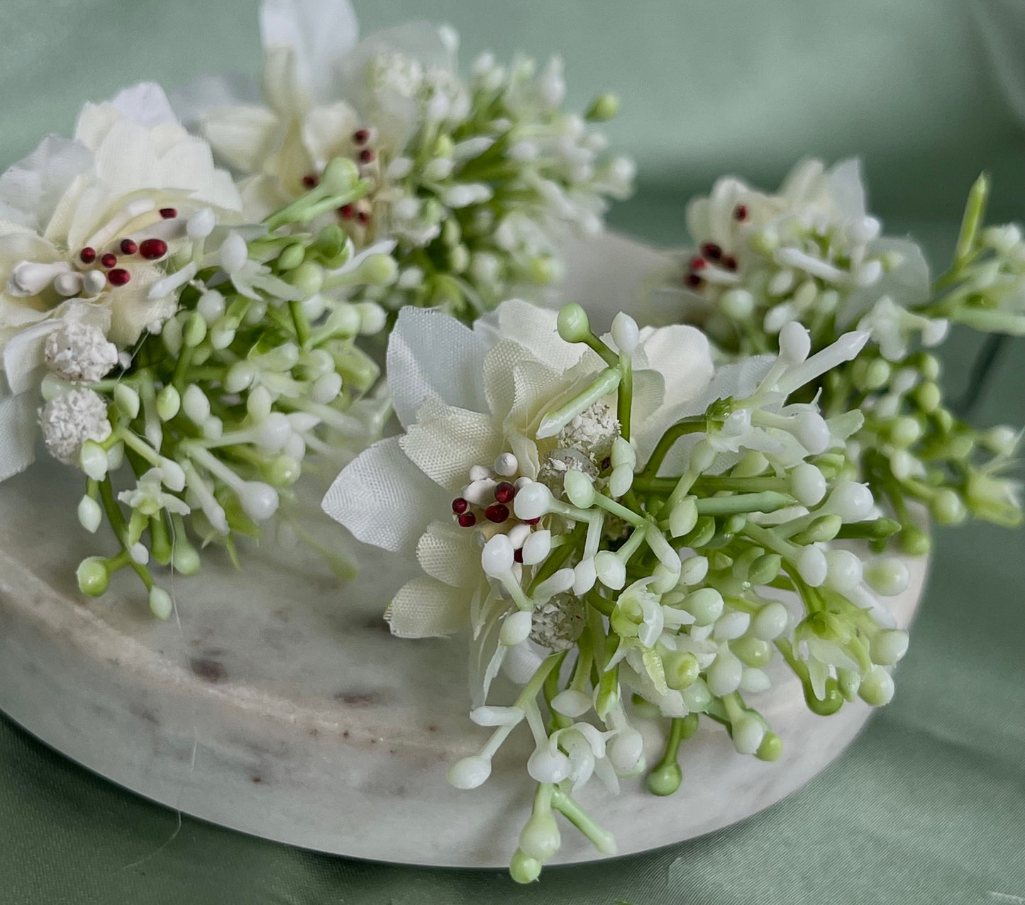 Indian Hair Flower Hair Accessory Pack of 4 - White/Mint/ Unique Style/ Indian/ Pakistani/Fashion Jewellery/ Gift for Women