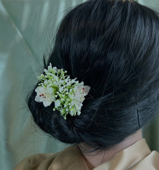 Indian Hair Flower Hair Accessory Pack of 4 - White/Mint/ Unique Style/ Indian/ Pakistani/Fashion Jewellery/ Gift for Women