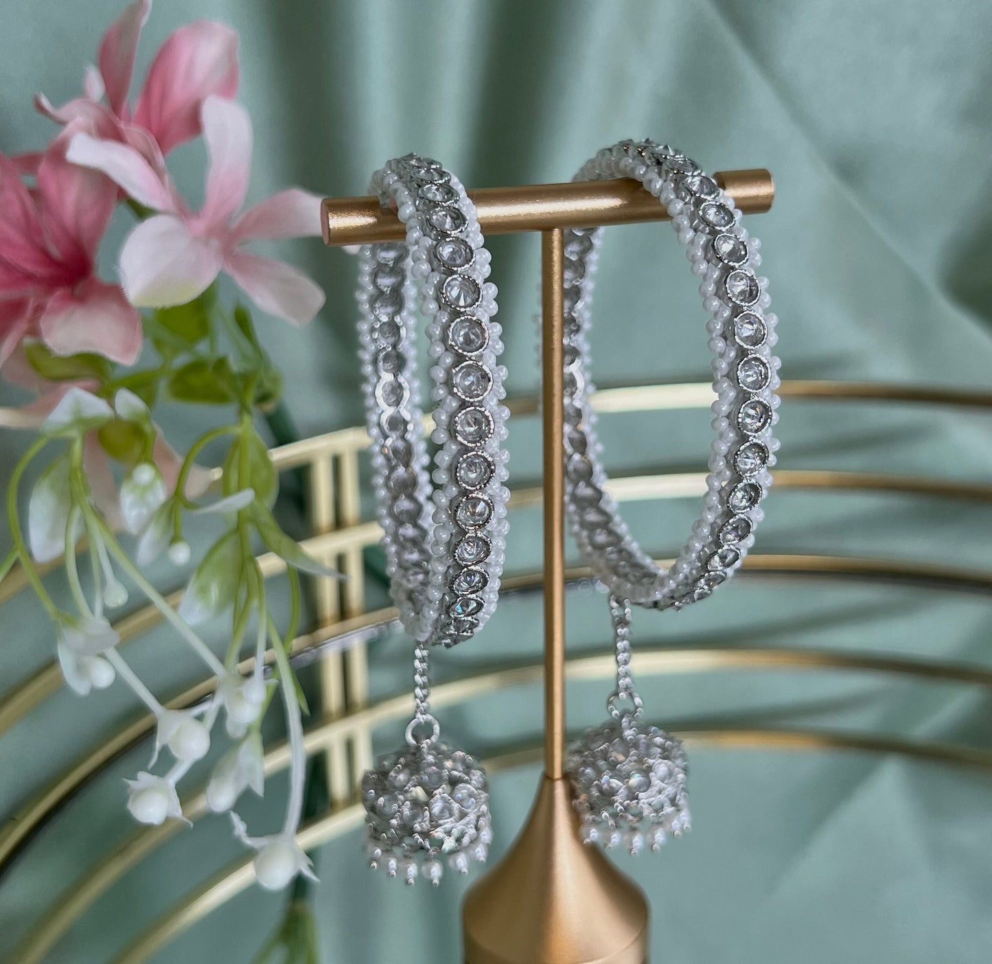 Silver Slim Jhumka Bangles 2.2 - Set of 2/Indian/ Pakistani/Jewelley/ Fashion Bracelet