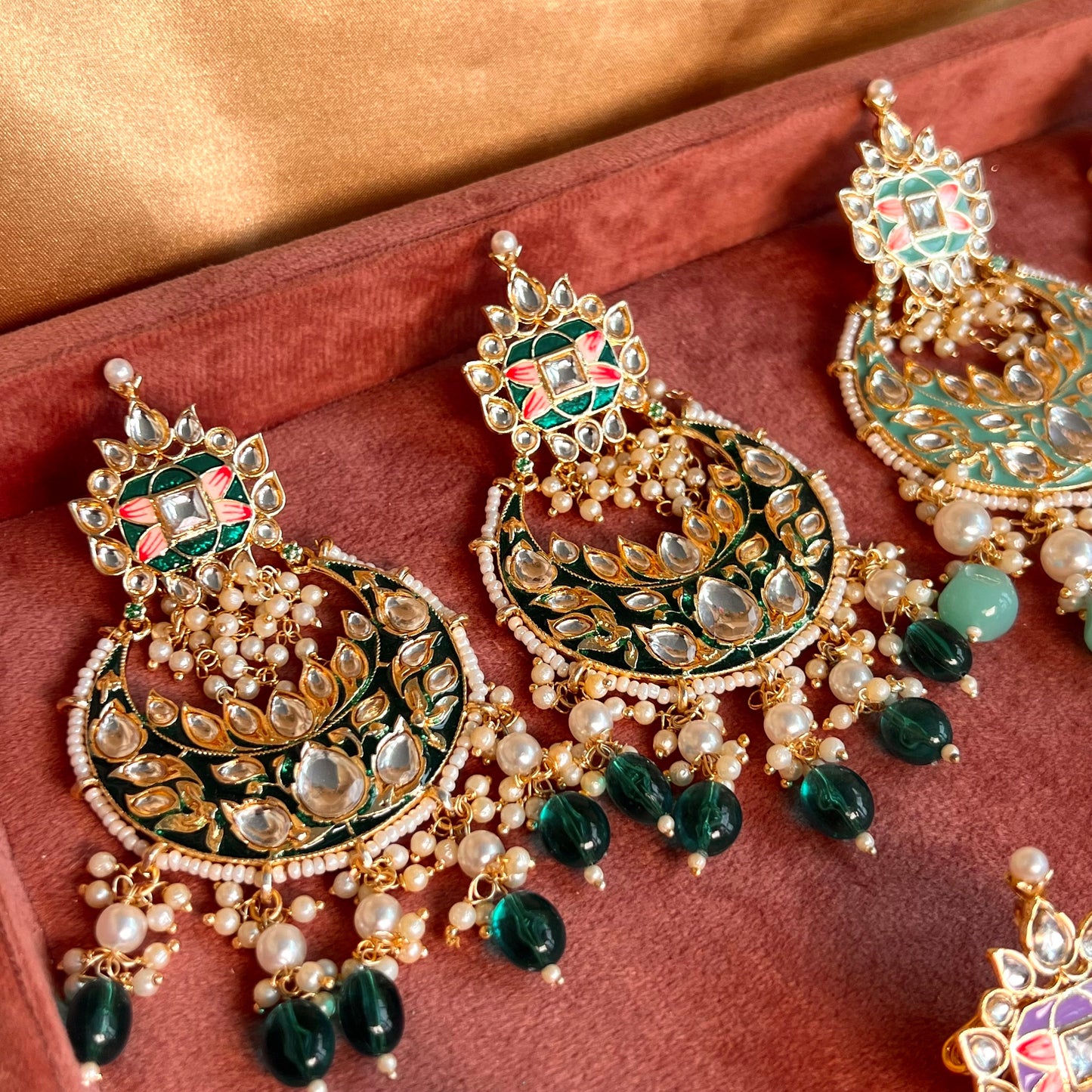 Meenakari/ Indian/ Pakistani Style/ Teal- Hand Painted Kundan Earring Large/ Fashion Jewellery/ Gift for Women