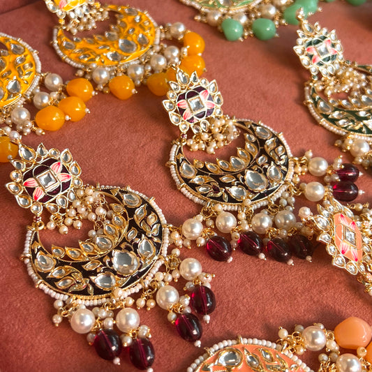 Meenakari/ Indian/ Pakistani Style/ Purple- Hand Painted Kundan Earring Large/ Fashion Jewellery/ Gift for Women