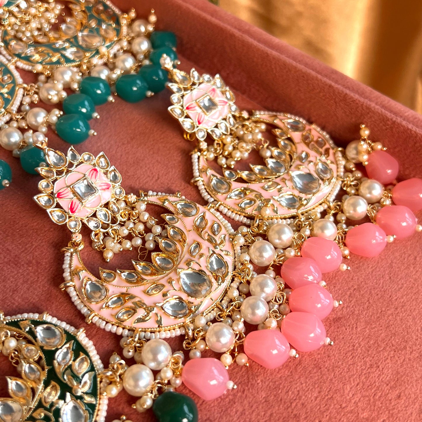 Meenakari/ Indian/ Pakistani Style/ Pink- Hand Painted Kundan Earring Large/ Fashion Jewellery/ Gift for Women