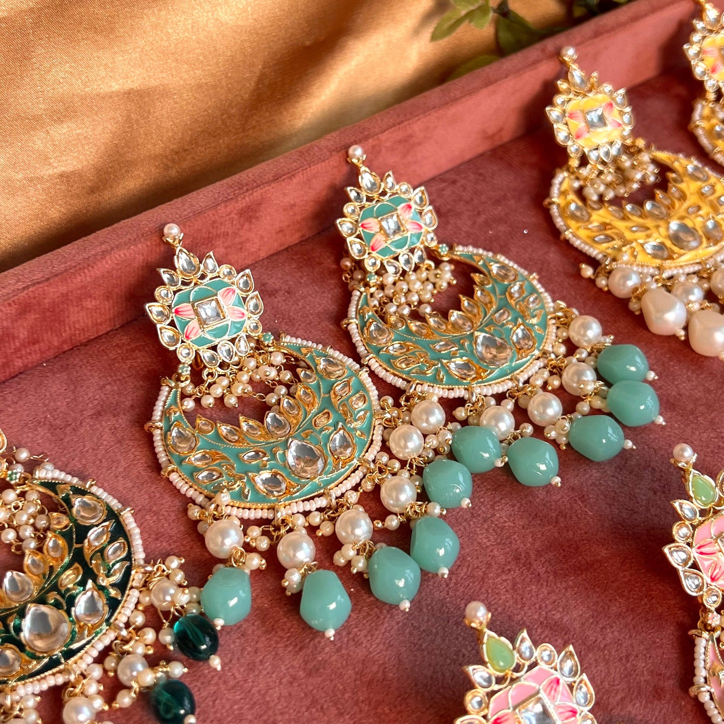 Meenakari/ Light Blue- Hand Painted Kundan Earring Large/ Fashion Jewellery/ Gift for Women