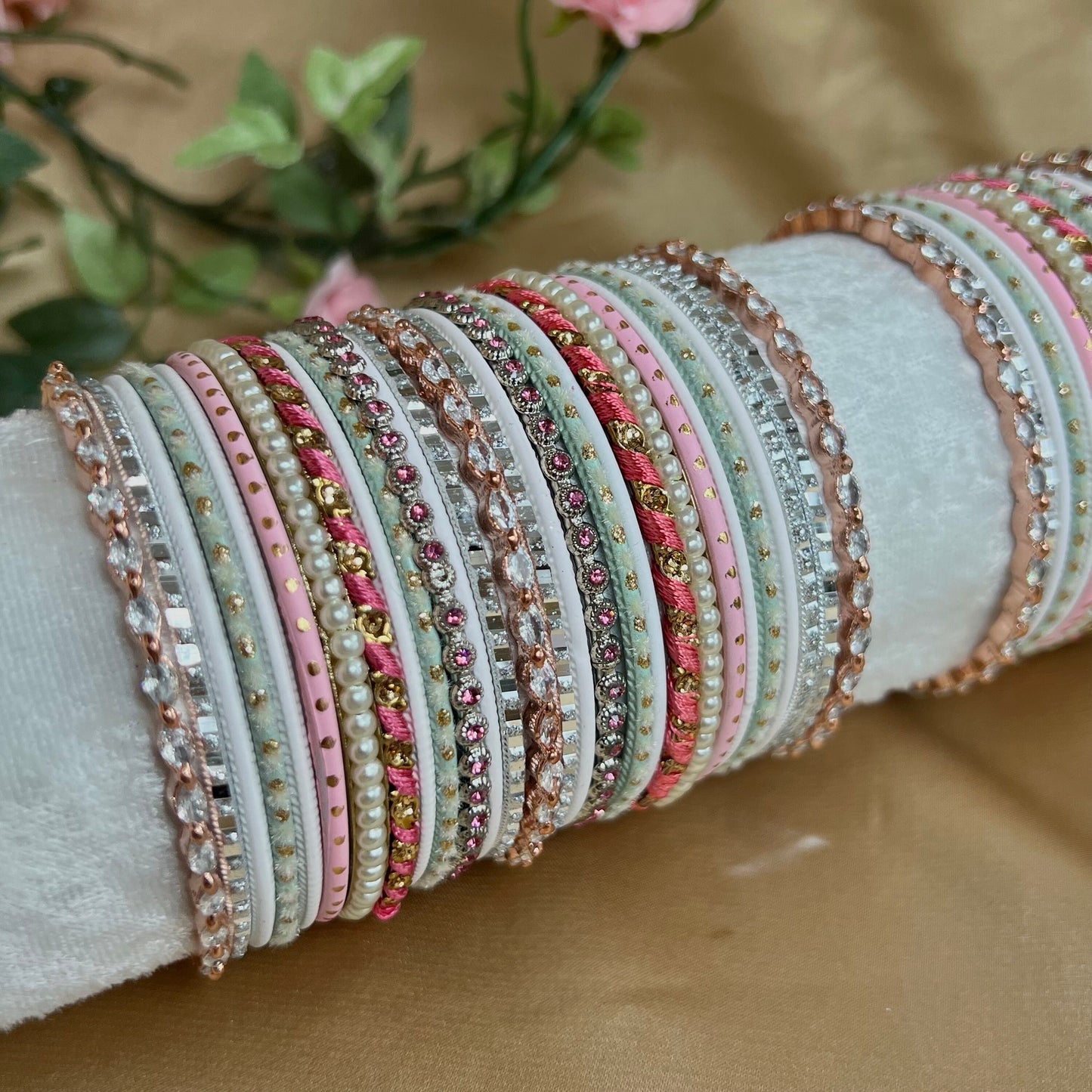 Pink/Mint Midi Bangle Set/Indian/ Pakistani/Jewelley/ Fashion Bracelet