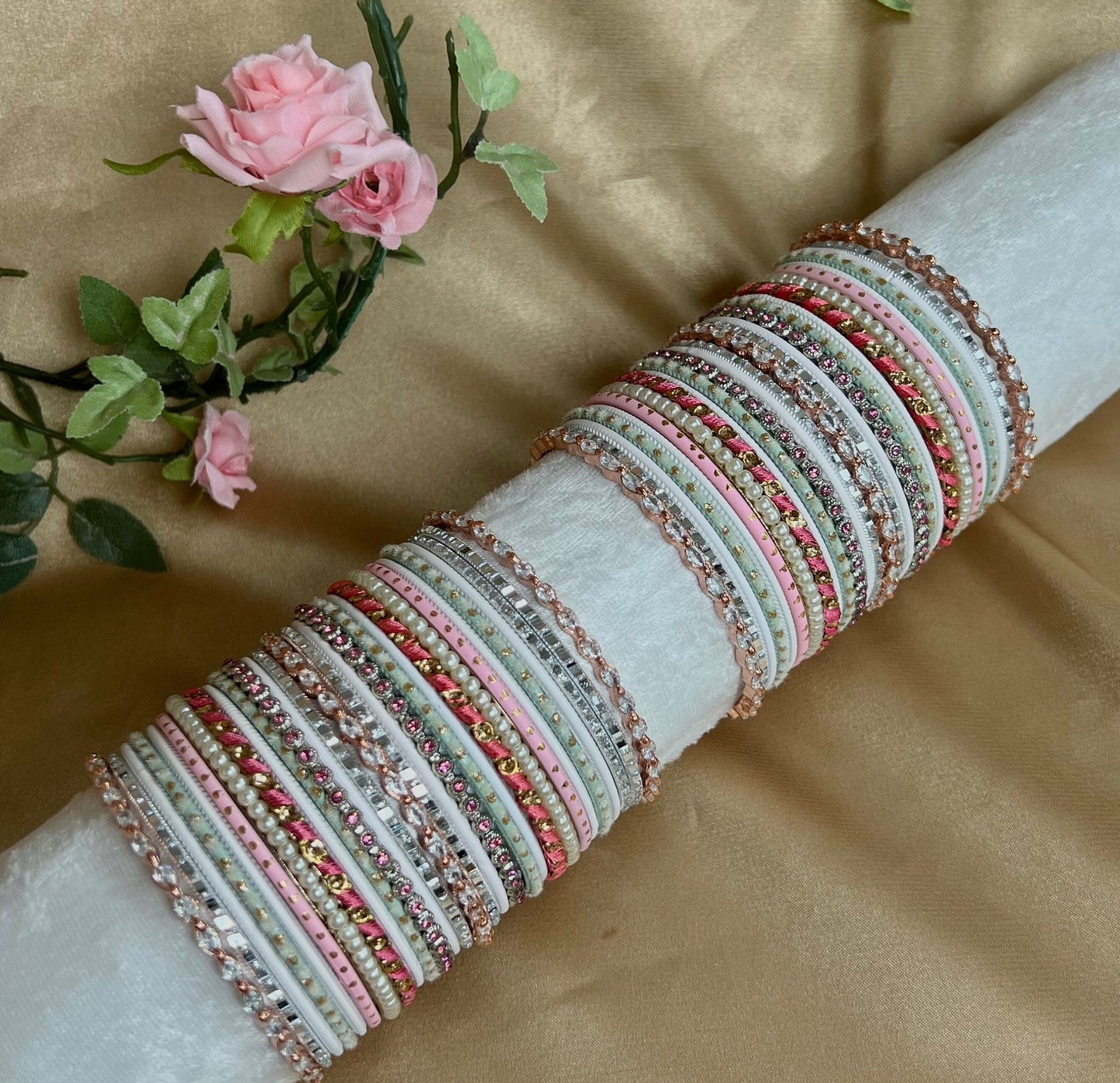 Pink/Mint Midi Bangle Set/Indian/ Pakistani/Jewelley/ Fashion Bracelet