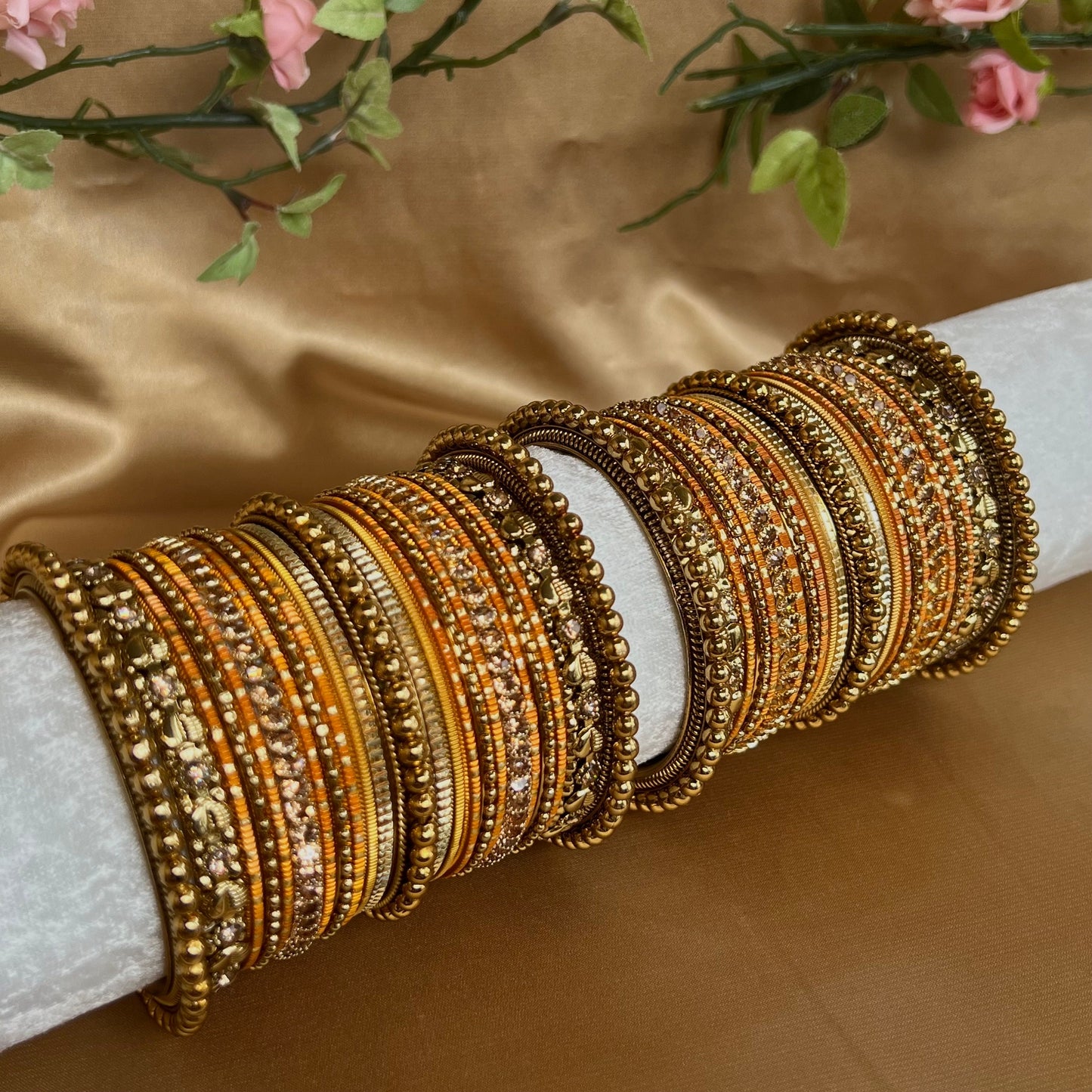 Orange/Golden Bangle Set/Indian/ Pakistani/Jewelley/ Fashion Bracelet/Mendhi Party