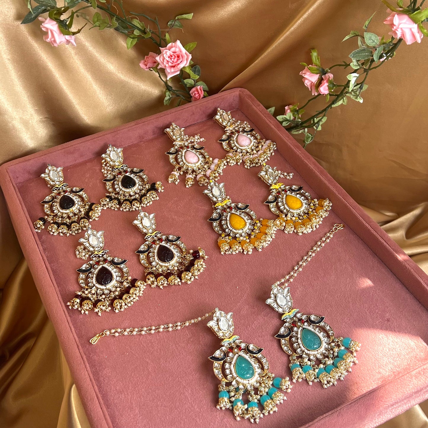 Meenakari/ Light Pink-Faux Kundan Ear Chain Earring Indian Style Earring/ Pakistani Fashion/Party Earring. Gift for women