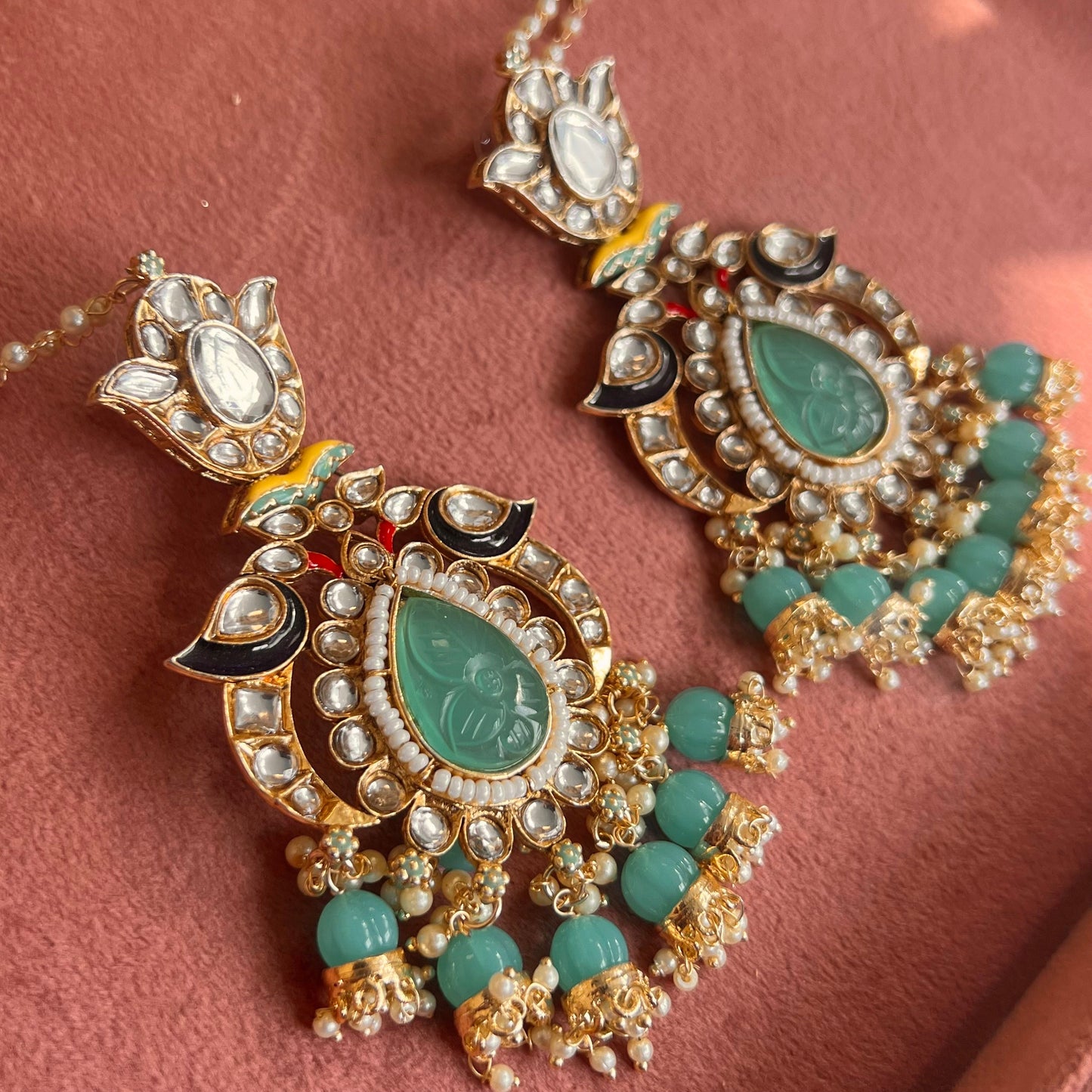 Meenakari/ Blue- Faux Kundan Ear Chain Earring Indian Style Earring/ Pakistani Fashion/Party Earring. Gift for women