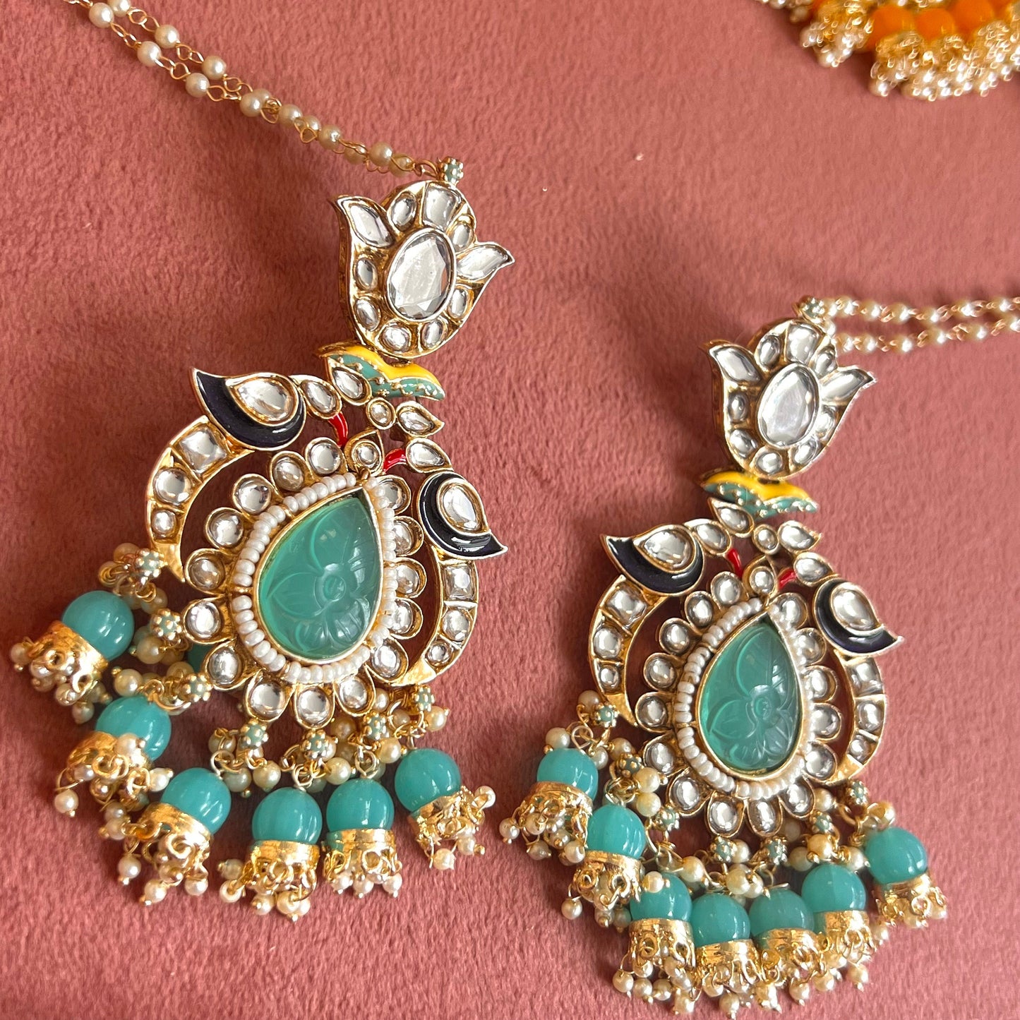 Meenakari/ Blue- Faux Kundan Ear Chain Earring Indian Style Earring/ Pakistani Fashion/Party Earring. Gift for women