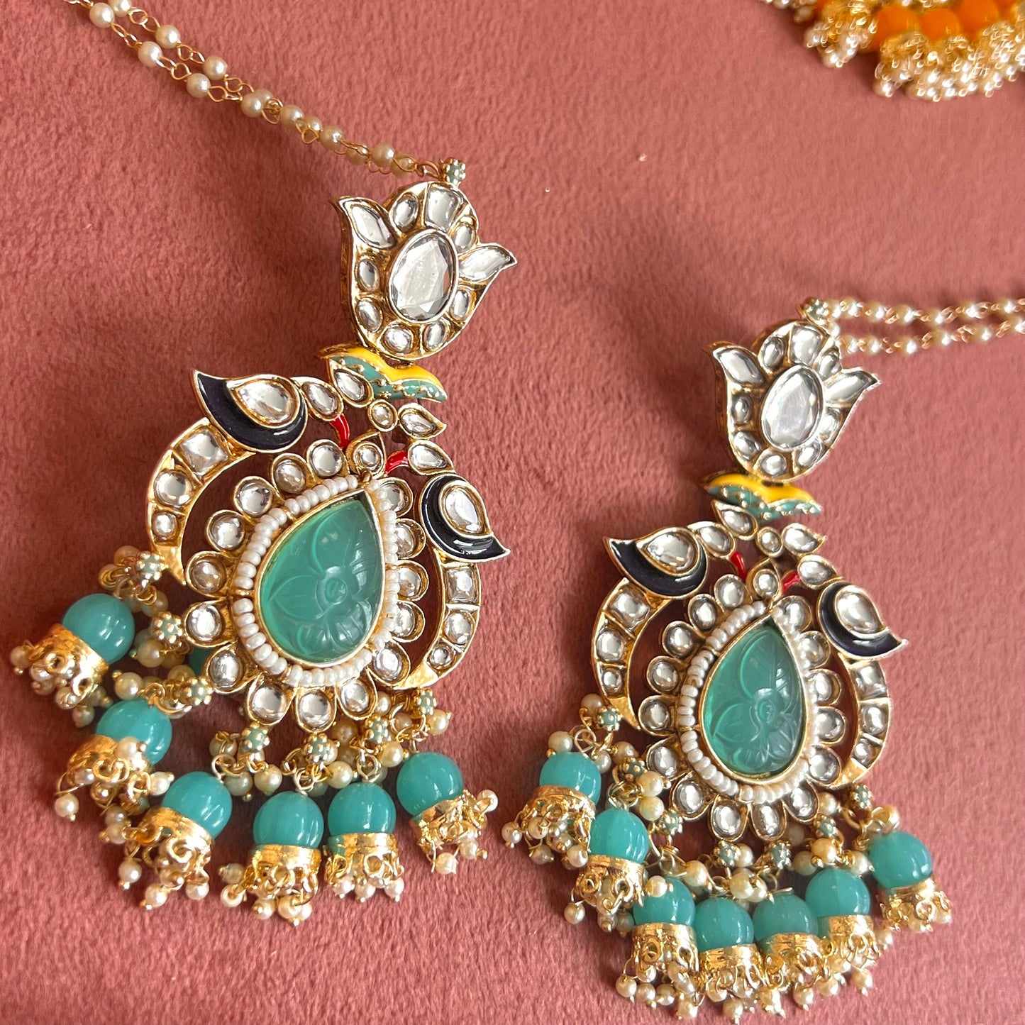 Meenakari/ Blue- Faux Kundan Ear Chain Earring Indian Style Earring/ Pakistani Fashion/Party Earring. Gift for women